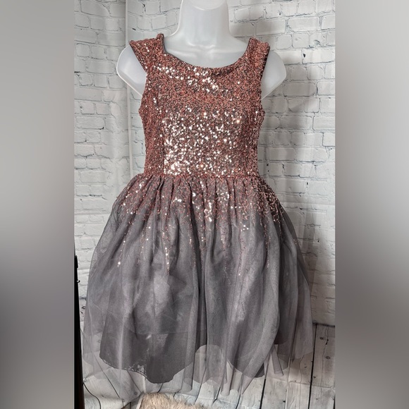Zunie Other - Zunie Gray and Rose Gold Sparkle Embellished Dress Size 14 (Girls)